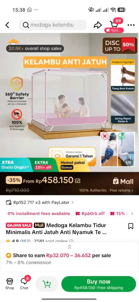 Kelambu medoga warna pink