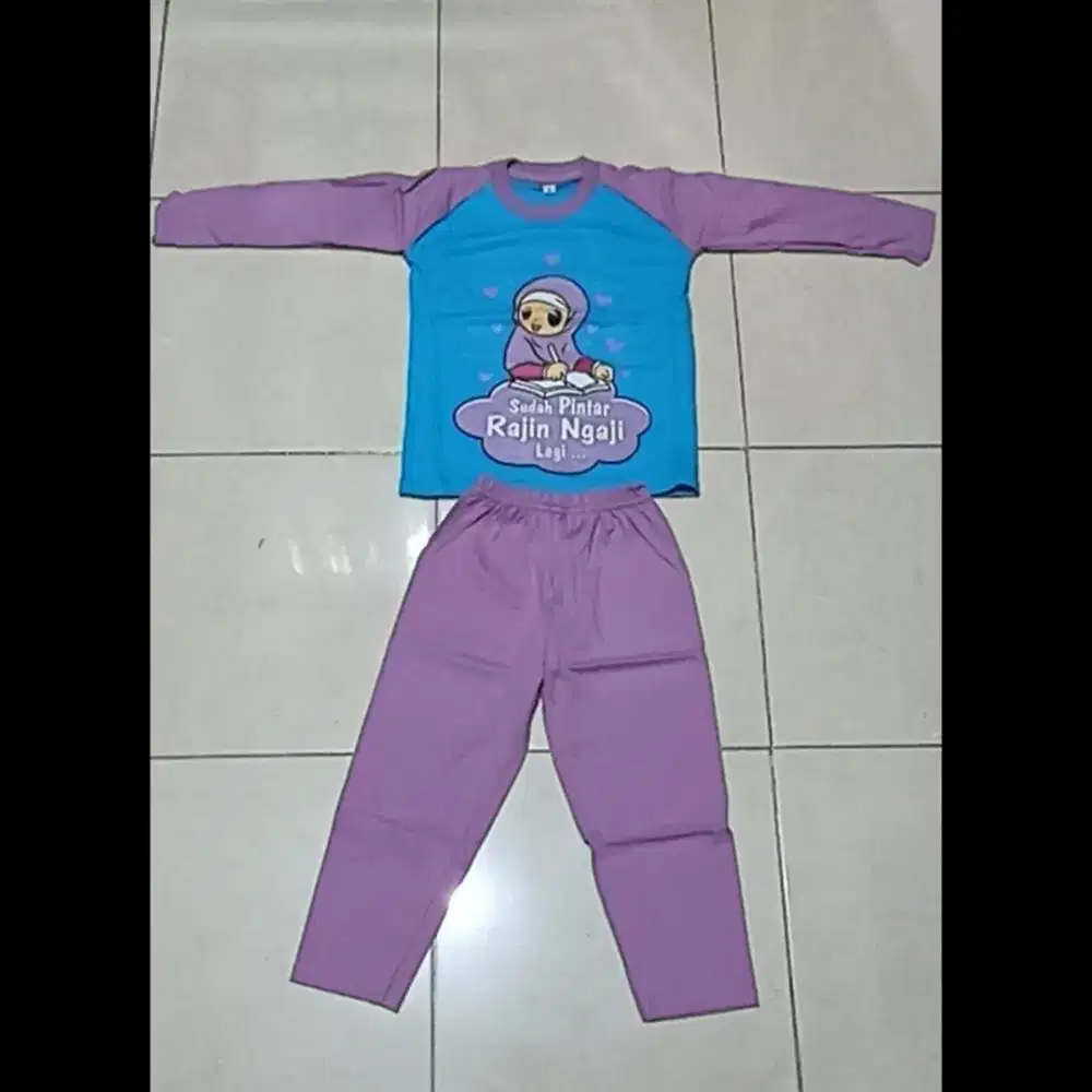 Setelan Kaos Dakwah Anak Cewek Karakter Islami Lengan Panjang Size S
