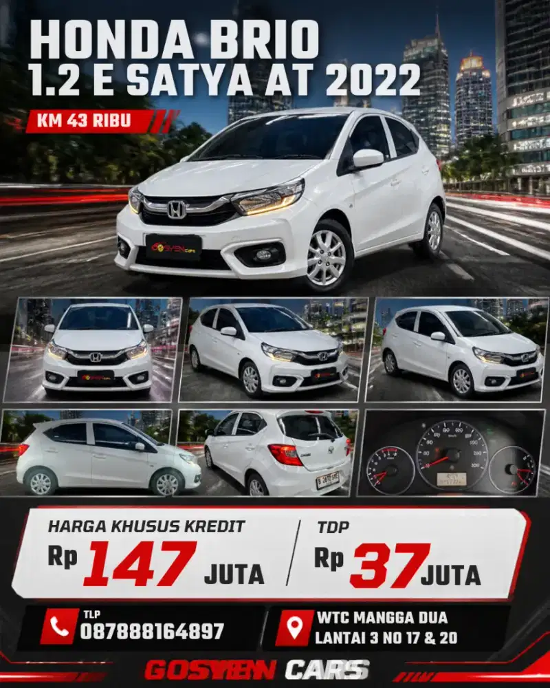 Km 43 ribu HONDA BRIO 1.2 E SATYA AT 2022 KONDISI ISTIMEWA
