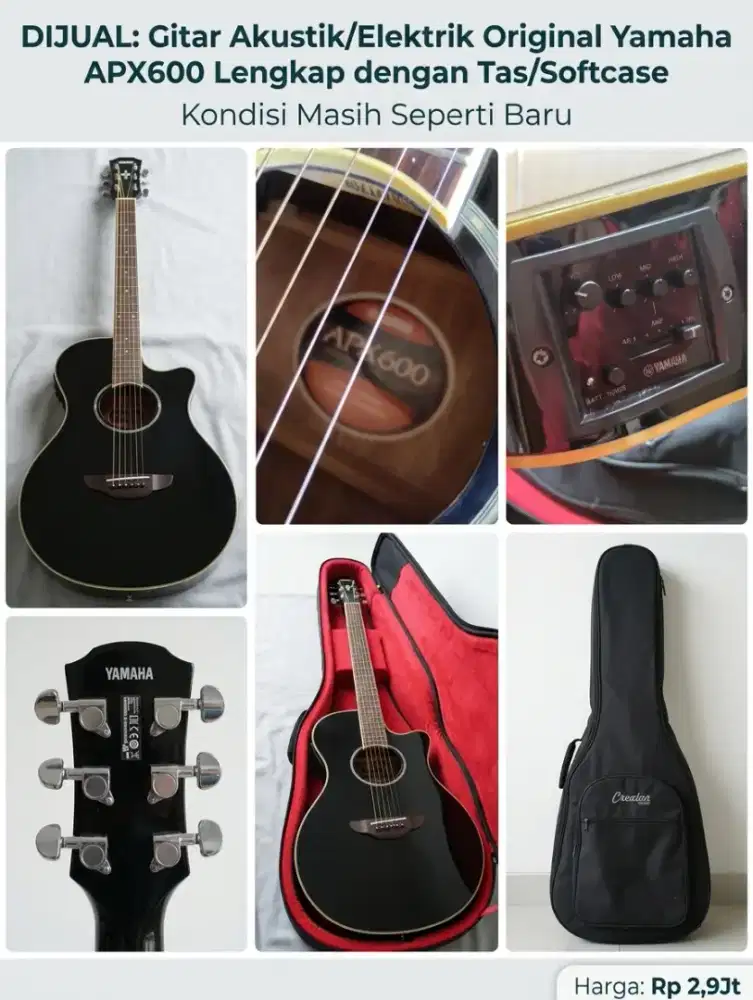 Gitar Akustik/elektrik Yamaha APX 600 Original lengkap Tas softcase
