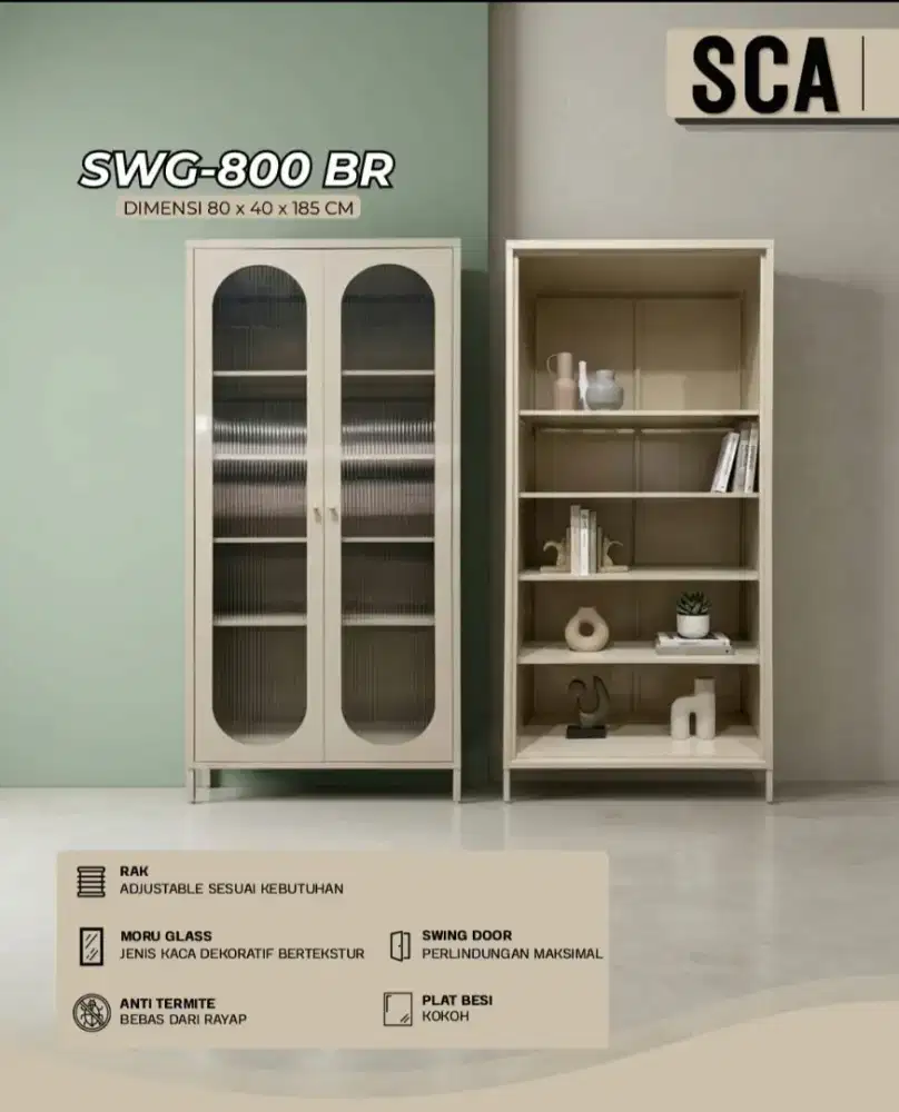 New Lemari Serbaguna Full Besi 2 Pintu Kaca