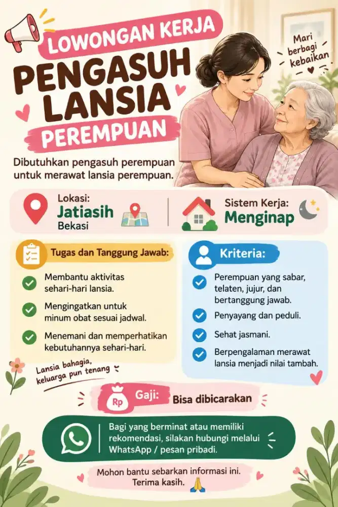 Lowongan Kerja Pengasuh Lansia Perempuan