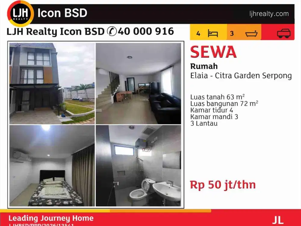 Disewakan Rumah Hunian Elaia Citra Garden Serpong