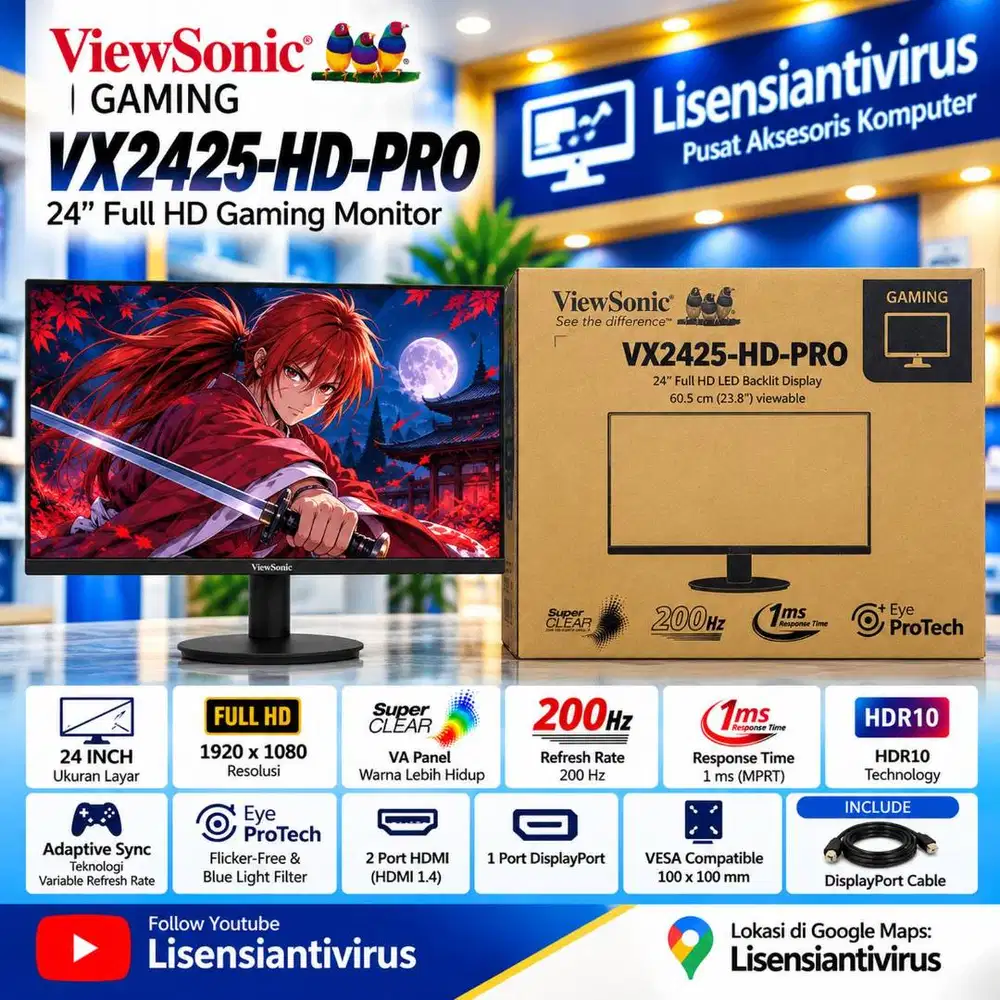 Monitor Gaming ViewSonic Monitor VX2425-HD-PRO 24 200Hz 1ms