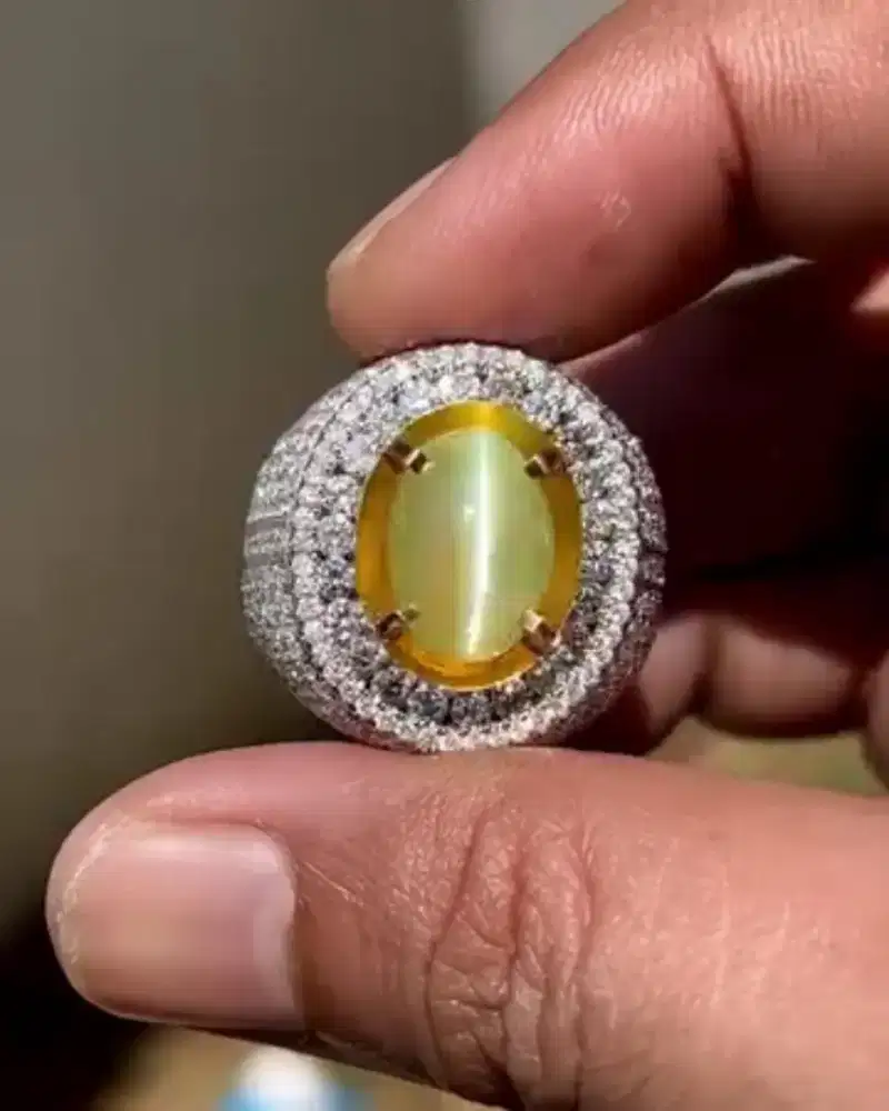Cincin Permata Chrysoberyl Cats Eye Ring Emas Berlian