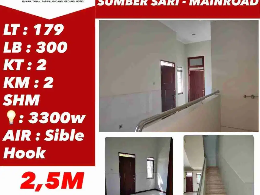 JUAL CEPAT RUMAH 2 LT HOEK SUMBERSARI