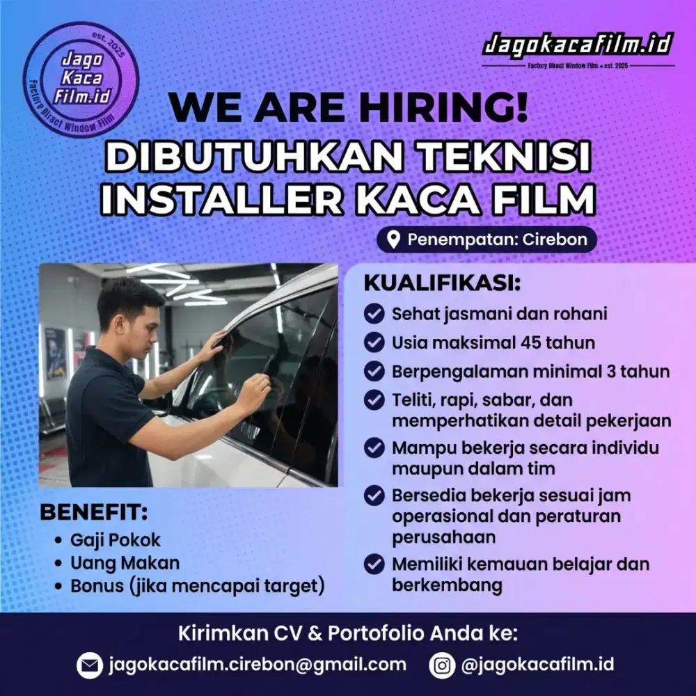 Dibutuhkan teknisi installer kaca film