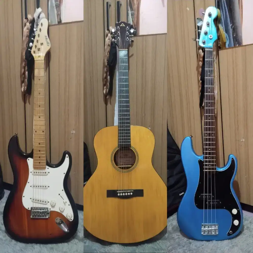 pketan gitar listrik,akustik dan bass mantap siap pakai nett