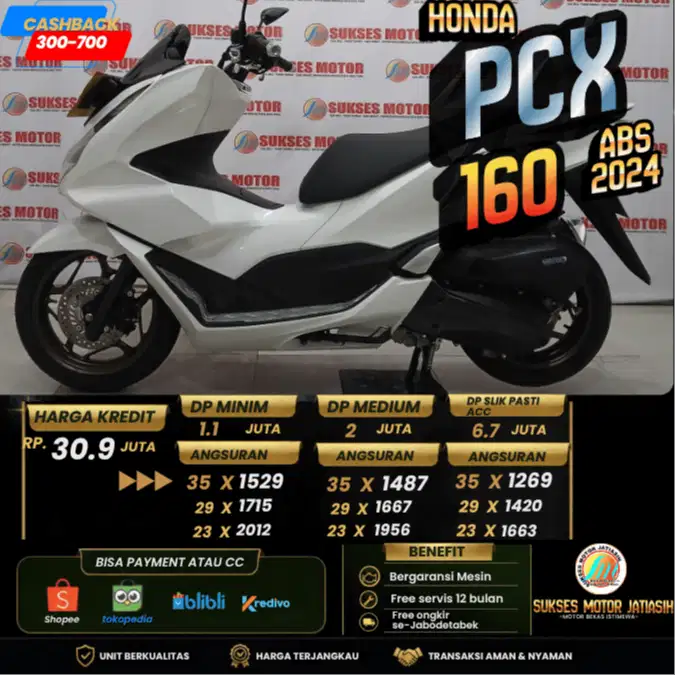 HONDA PCX 160 ABS 2024 PLAT BEKASI KAB BISA CASH & KREDIT PAYLATER