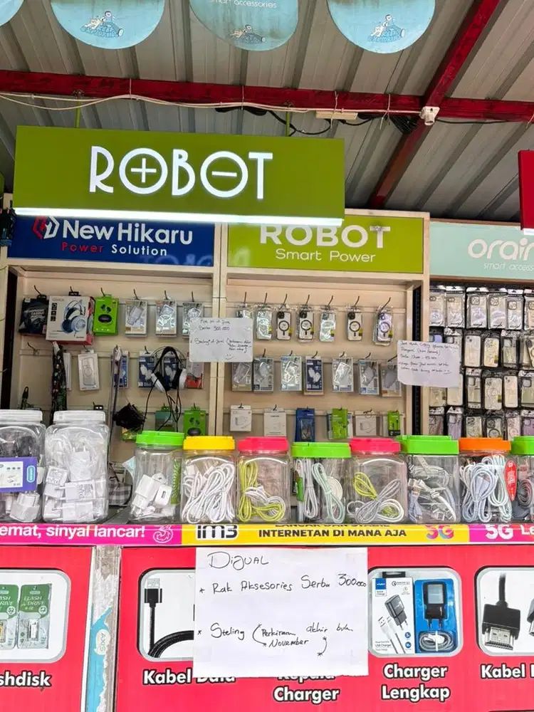 Jual murah rak aksesoris smartphone brand robot, oraimo, dan hikaru