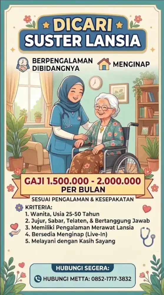 Dicari Perawat atau Pengasuh Lansia