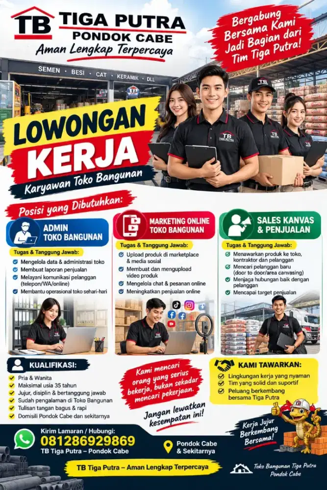 LOWONGAN KERJA TB TIGA PUTRA PONDOK CABE