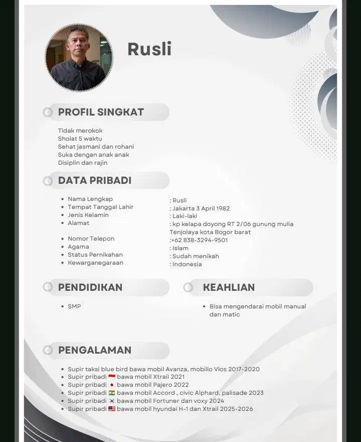 Cari pekerjaan supir pribadi