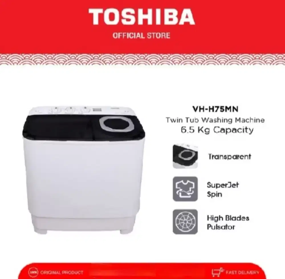 MESIN CUCI 2 TABUNG TOSHIBA VH-H75MN