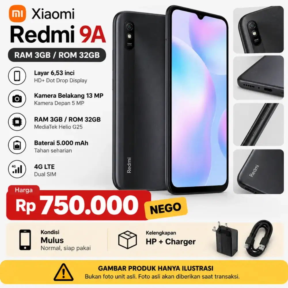 Xiaomi Redmi 9A RAM 3/32 Mulus + Charger