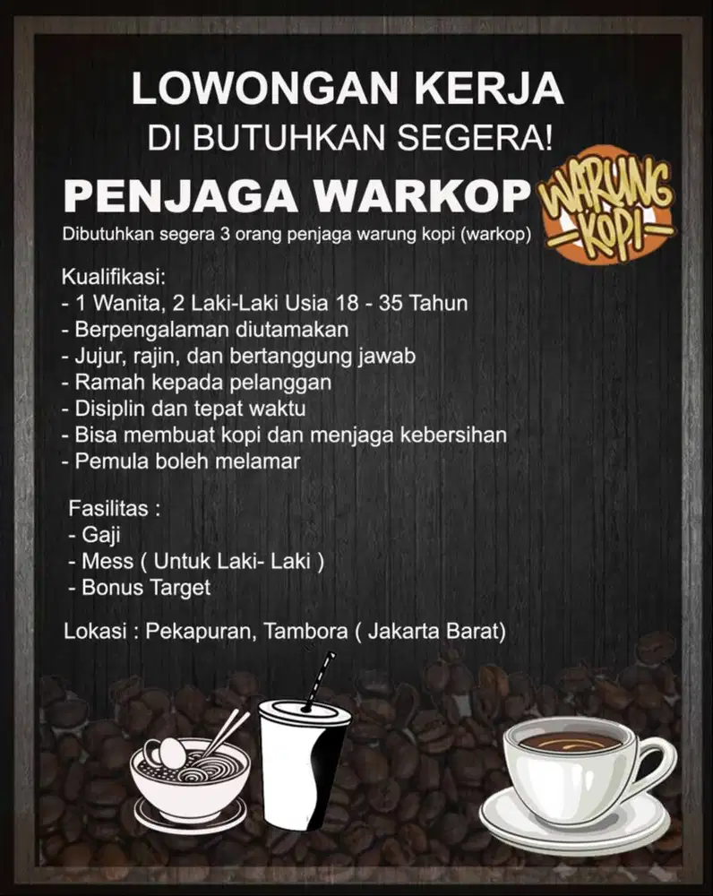 Lowongan Kerja Penjaga Warung Kopi