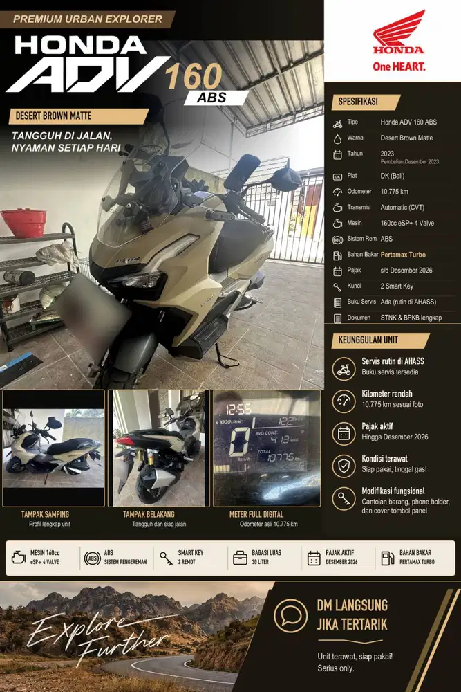 Honda ADV 160 ABS 2023 Desert Brown KM 10 Ribuan Terawat Pajak Hidup
