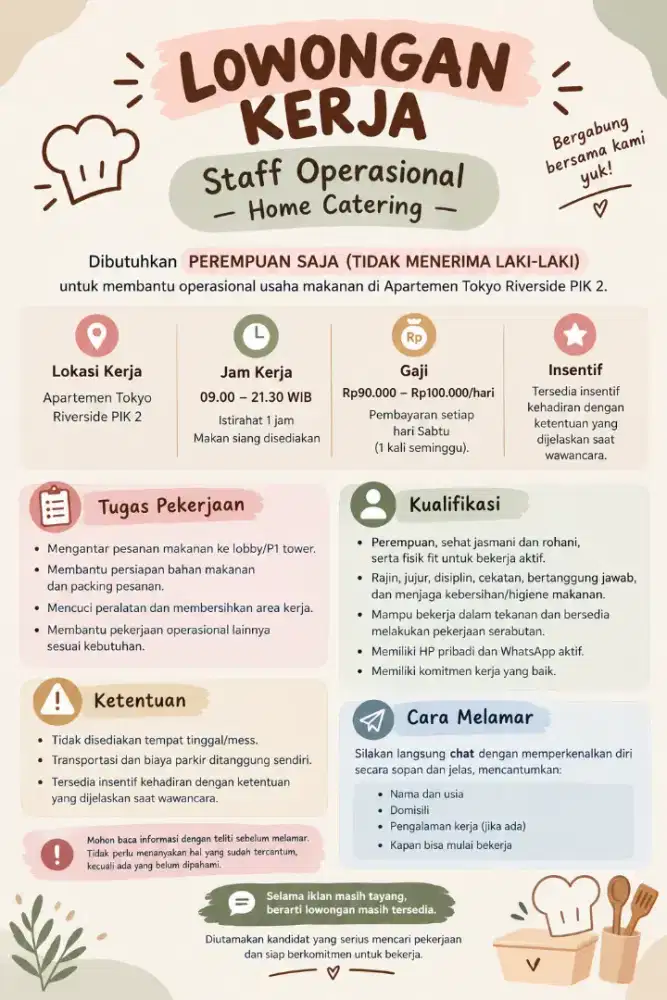 LOWONGAN KERJA – STAFF OPERASIONAL HOME CATERING