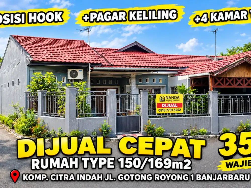 Rumah type 150/169m2 HOOK 900m ke Pusat Kota Banjarbaru