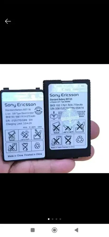 Baterai Sony Ericsson BST-25 & BST-30 Original tanpa packing.