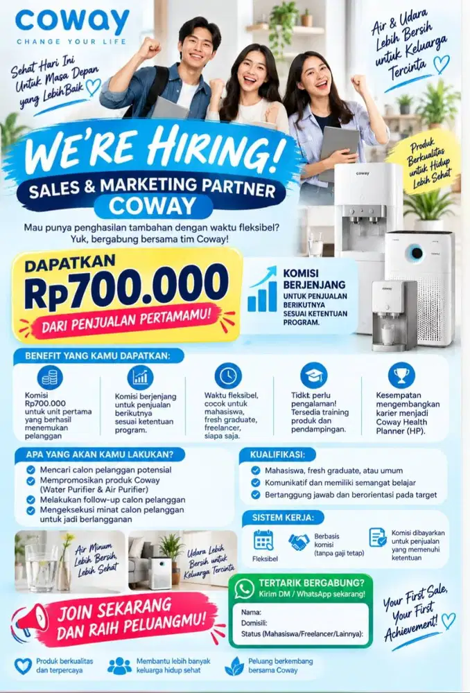 WE'RE HIRING! SALES & MARKETING PARTNER – COWAY