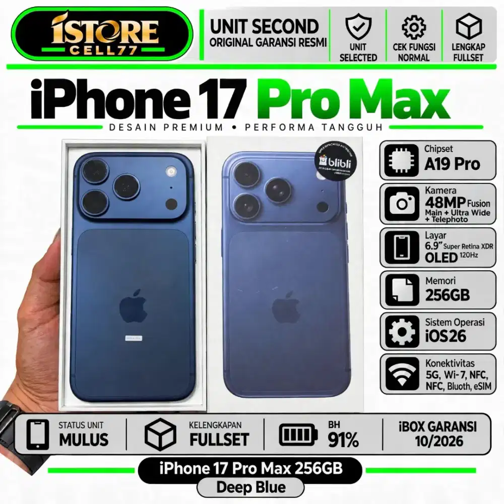 SECOND IPHONE 17 PROMAX PRO MAX 256GB Garansi Resmi iBox