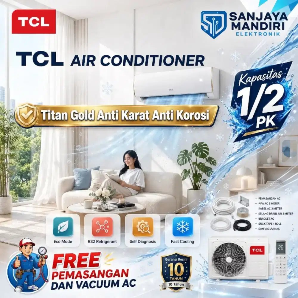 AC TERBAIK! TCL AC Split 1/2 PK Standart R32TURBOCool TitanGold TAC-05