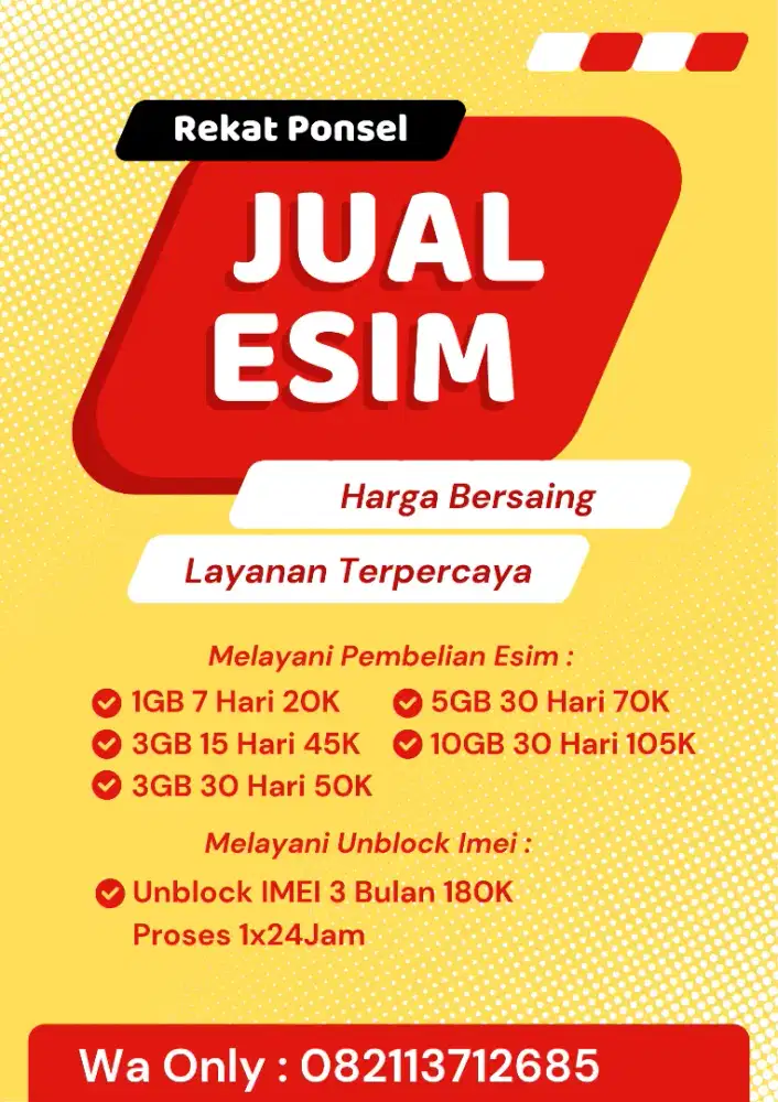Jual ESIM HP Inter dan unlock IMEI 3bulan