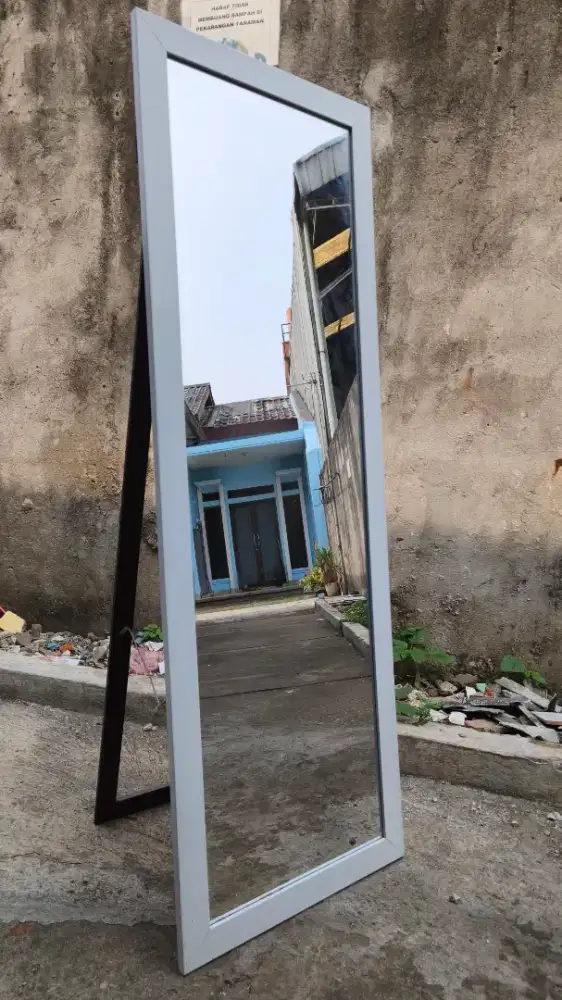 Cermin 140cm x43cm Full Body 2 in 1 Stand dan Gantung Minimalis Putih