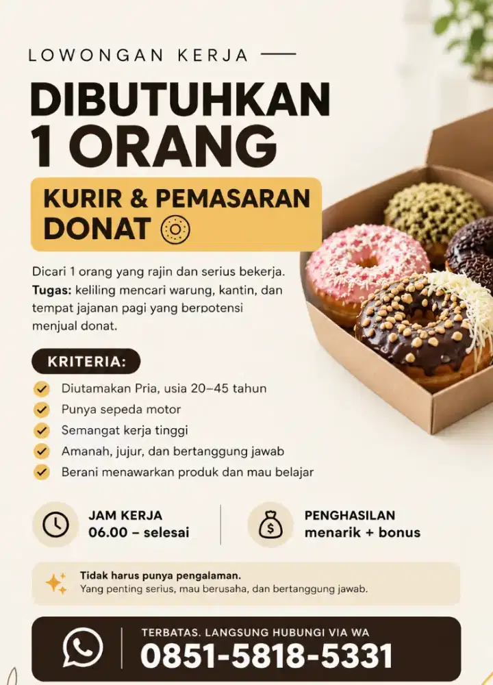 Butuh 1 orang kurir & pemasaran