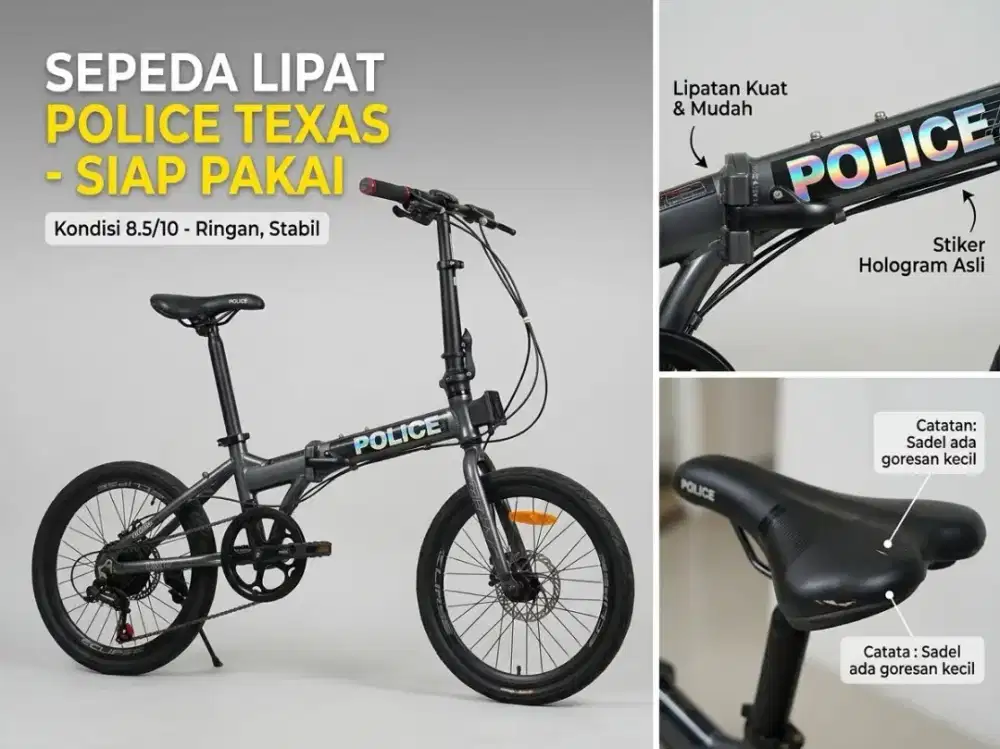 Sepeda Lipat Police Texas 20 Inch - Mulus, Siap Pakai & Normal