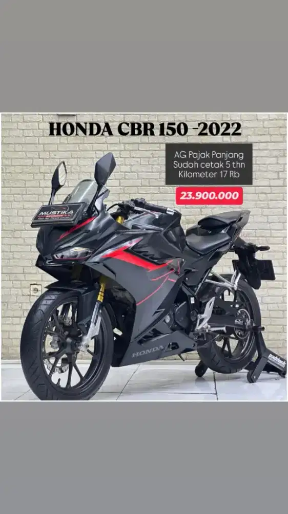 Obral Dp500rb Murah!!Honda CBR 150R 2022 Black Plat AG Mulus-Mustika
