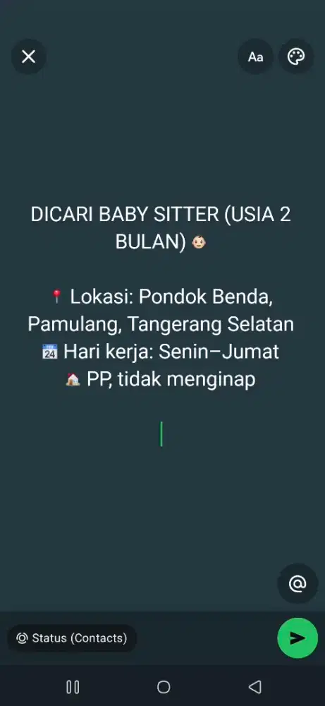 Dicari Babby Sitter (Pamulang, Tangerang Selatan)