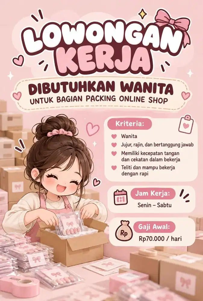 DIBUTUHKAN WANITA DI BAGIAN PACKING ONLINE SHOP