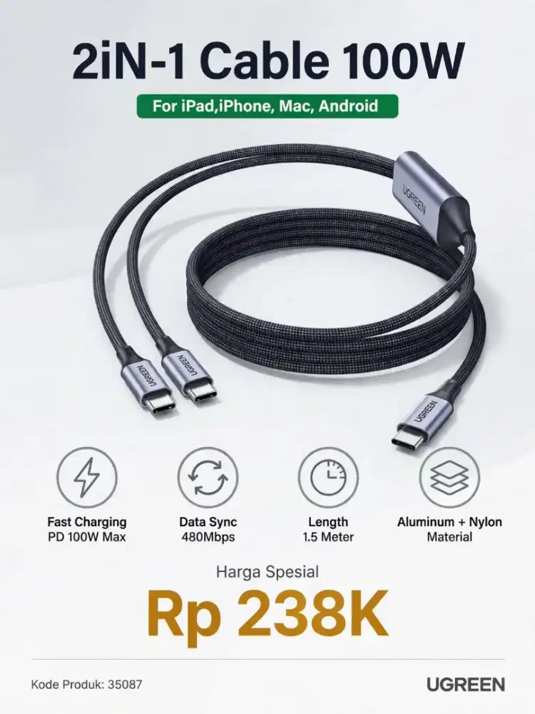 2 in 1 kabel USB-C to USB-C UGREEN
