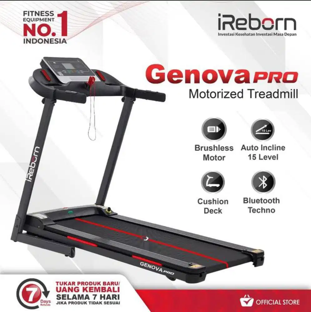 NEW TREADMILL ELEKTRIK TIPE GENOVA PRO MESIN 2 HP DC AUTO INCLINE