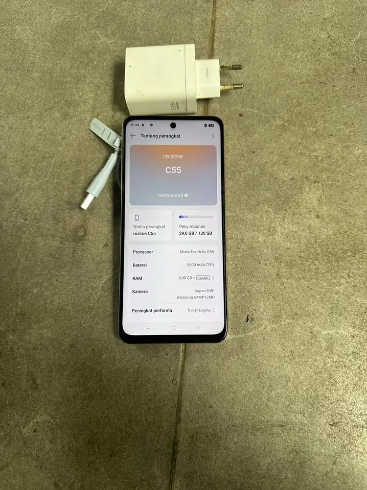 Realme C55 Silver 6/128GB Resmi Hp charger