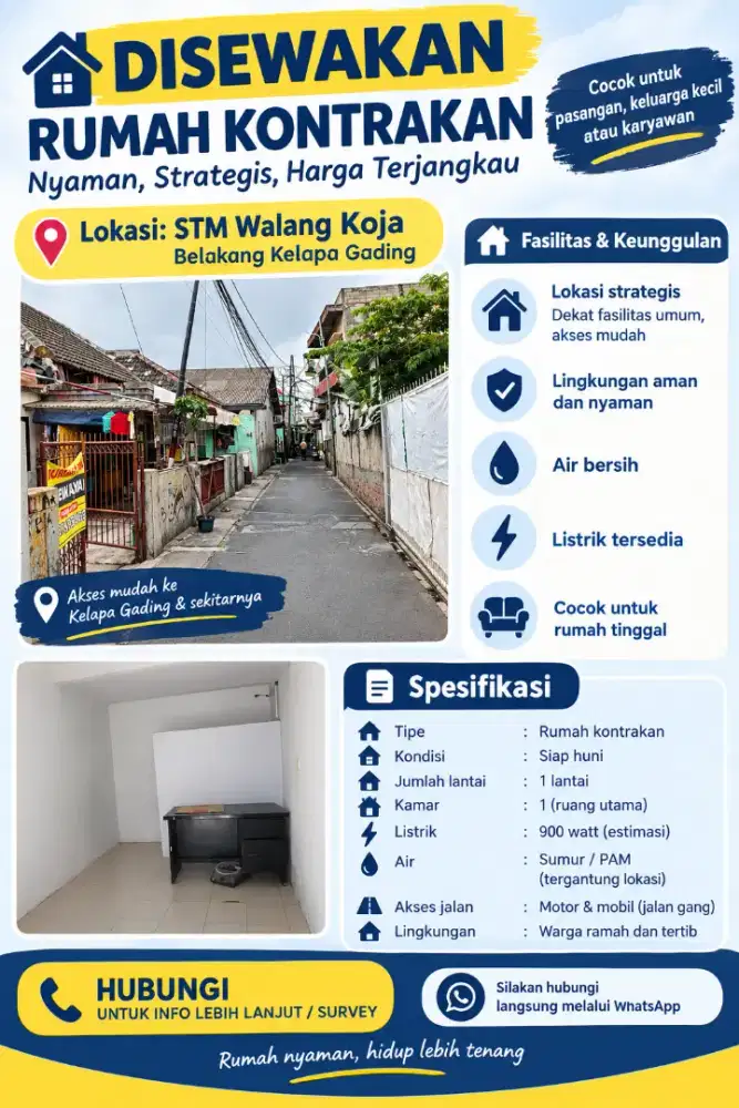 DISEWAKAN PETAKAN DI STM WALANG KOJA BELAKANG KLP GADING