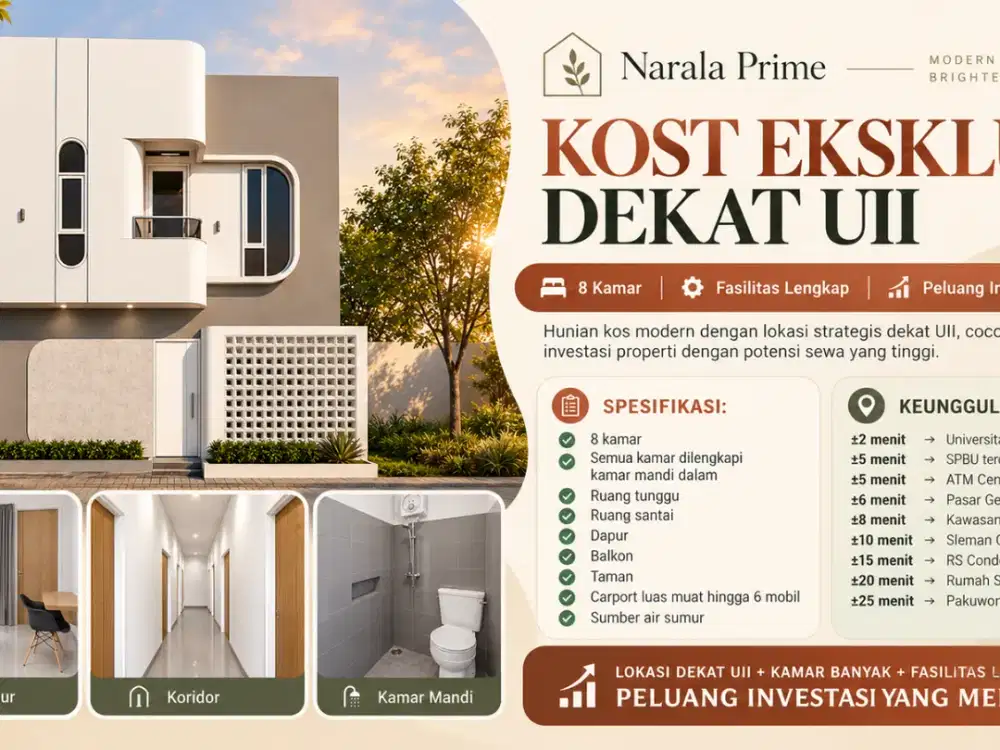 RUMAH KOST DIJUAL 2 MENIT DARI UII PUSAT JOGJA