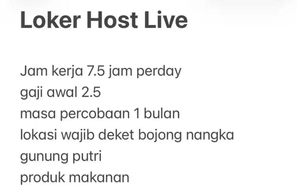 Loker Host Live Produk Makanan