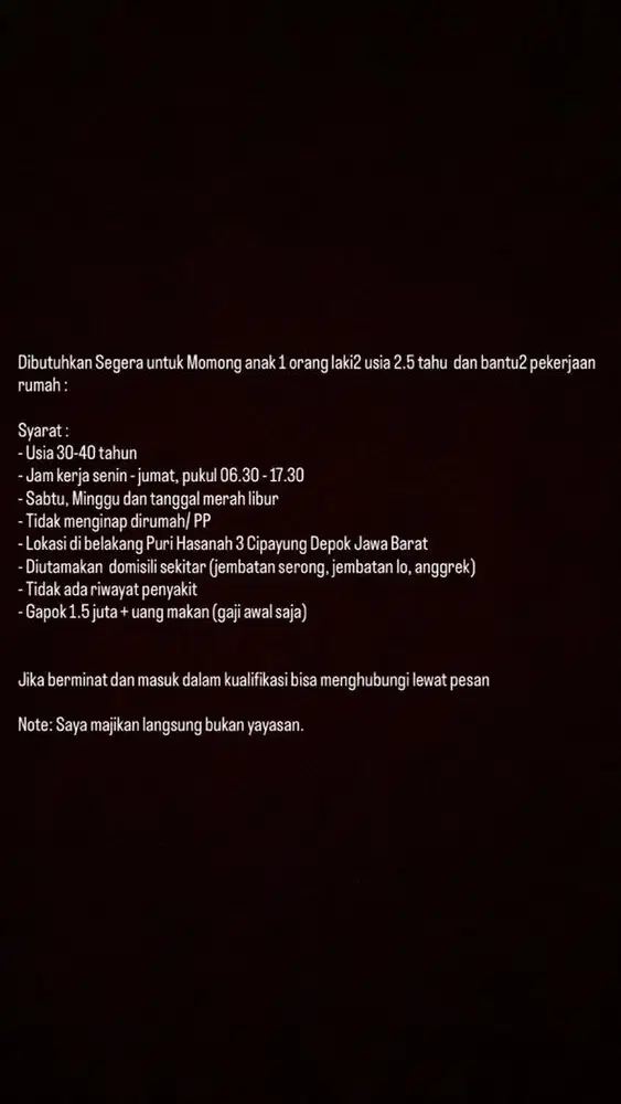 Lowongan Kerja Momong Anak & ART