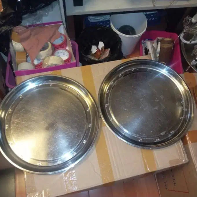 Set 2 Nampan Baki Tray Bulat Stainless Steel