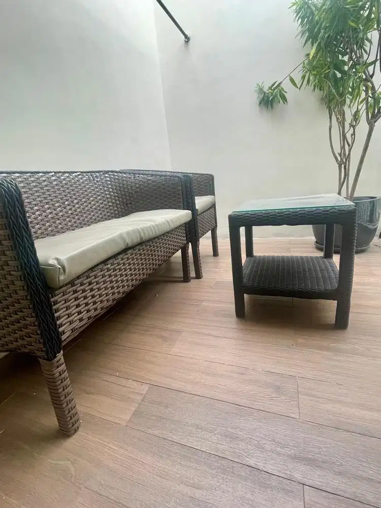 Meja bangku rotan sale