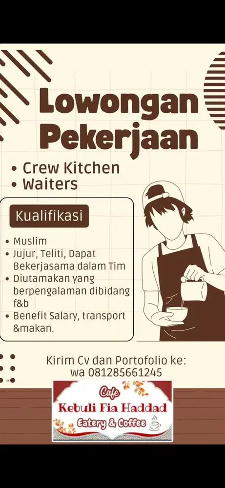 Dibutuhkan crew kitchen cafe