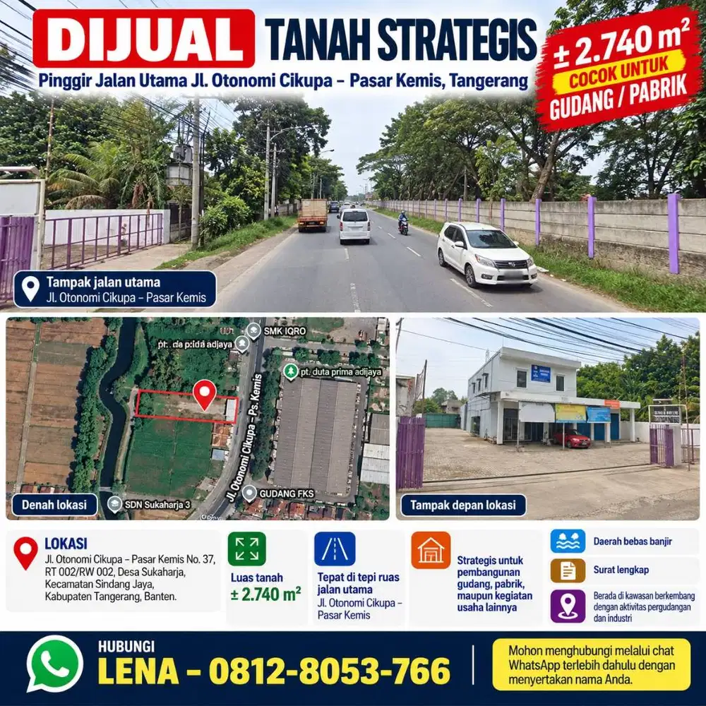 DIJUAL TANAH STRATEGIS ±2.740 M² CIKUPA, PASAR KEMIS