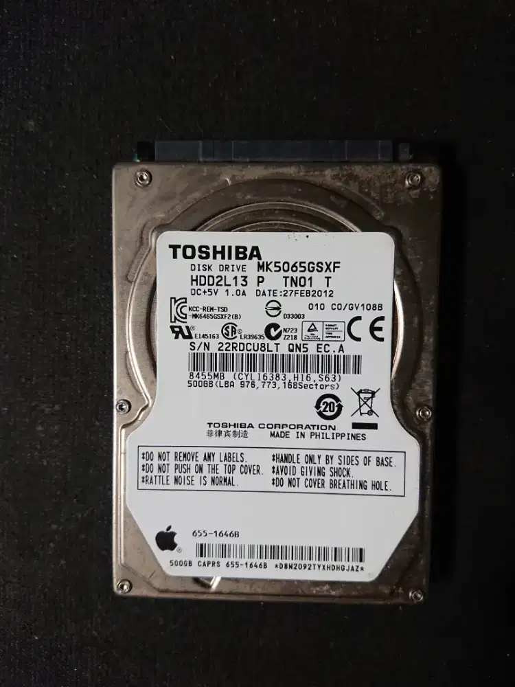 Harddisk laptop 500gb merk Toshiba