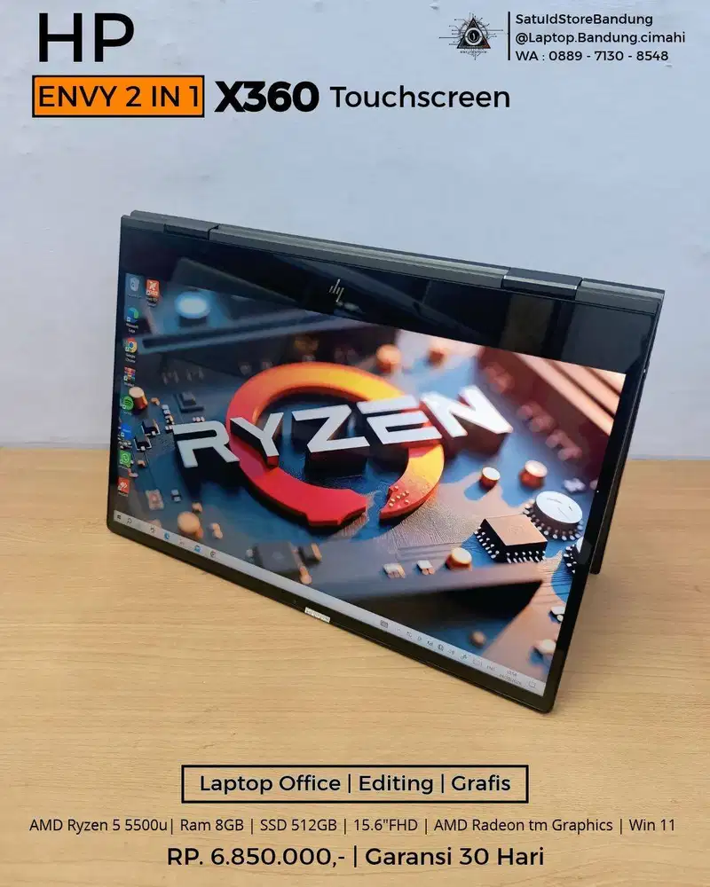 HP ENVY x360 covertible 2 in 1 AMD Ryzen 5 5500U 8GB SSD 512GB 15
