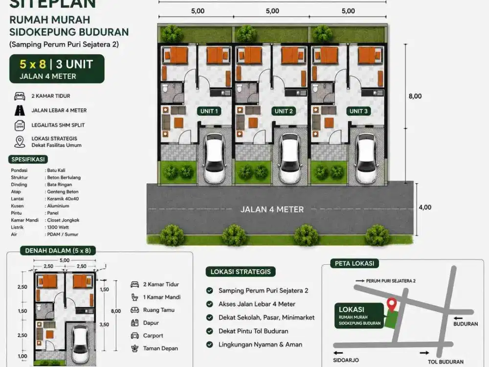 3 Unit Rumah indent Murah di Ds Sidokepung, Buduran, Sda