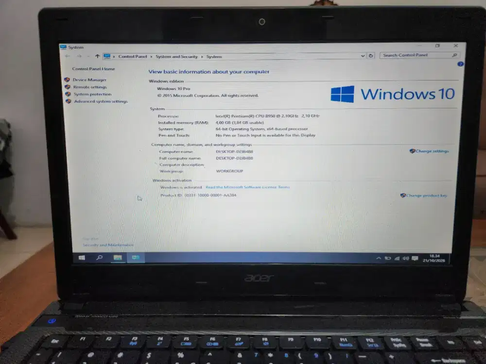 Dijual Laptop Acer Pemakaian Pribadi