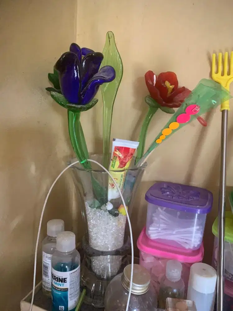 pajangan pot bunga asli crystal lawas